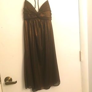 Semi formal halter shimmery brown mini dress